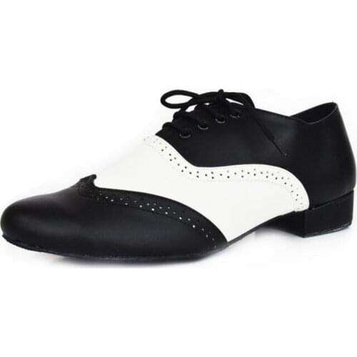 Dance Sneaker Genuine leather Latin Dance Shoes Black White Modern Jazz Ballroom Dancing Shoes For Men Boy Heel 4.2cm 2.2cm A160