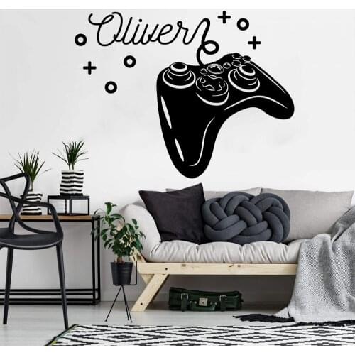 Custom Name Game Joystick Controller Wall Sticker Playroom Kids Room Video Gamer Gaming Zone Xbox Ps Wall Decal Bedroom Vinyl De