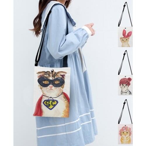 2021 Summer New Women Girls Small Shoulder Bag Cute Cat Print Crossbody Flap Bag Small Tote Purse School Shopping Gift