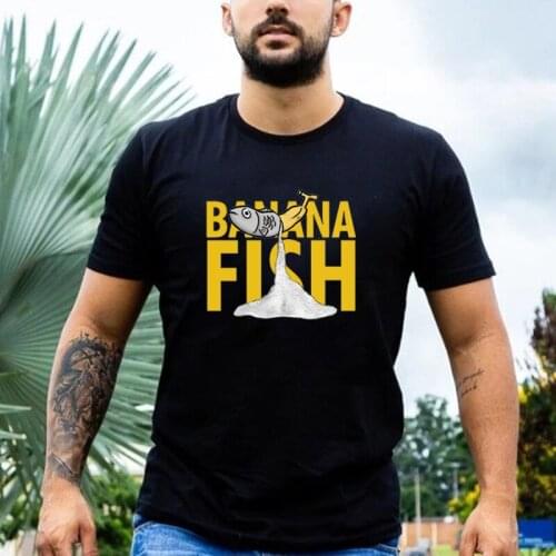 New Style Banana Fish Funny Cartoon Japanese Anime T Shirt Cute Humor Banana Graphic Men T Shirt Harajuku Casual Manga Tee
