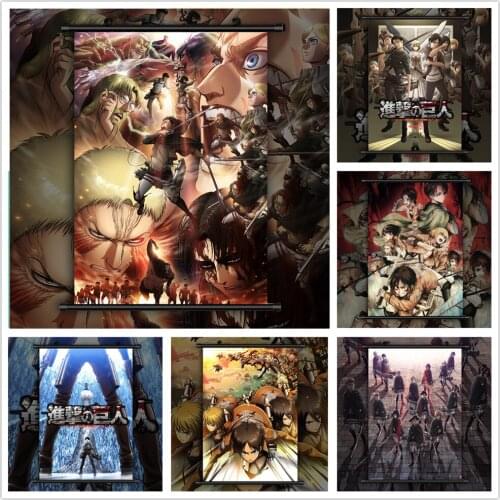 Attack On Titan Poster Style Eren Levi Mikasa Armin Anime manga wall Poster Scroll A
