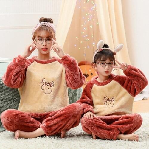 Family Matching Pajamas Sets Winter Flannel Mother Kids Tops+Pants 2pcs Autumn 2021 Teens Girls Boys Letter Printed Sleepwears