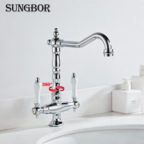 360 Degree Basin Faucets Chrome Bathroom Sink Mixer Grifo Lavabo Ceramic Handle WC Bathroom Faucet Brass Hot Cold water Tap