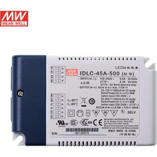 MEAN WELL IDLC-45A-700 45W 38-64V 700mA Dimming LED Driver Flicker free Dimmable LED Power Supply Auxiliary DC Output
