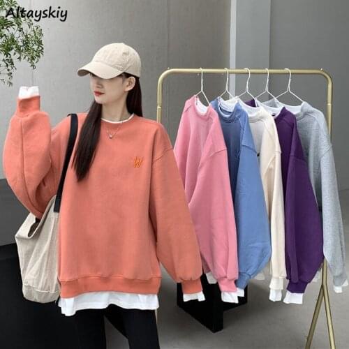 Sweatshirts Women Fake Two Design Hipster Solid New Clothes Spring Fall Minimalist Fashion O-neck for Girls Classic High-quality
