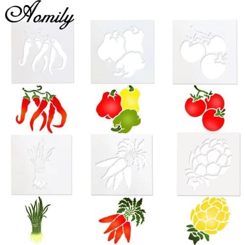 Aomily 6pcs/Set Vegetables Cake Stencils Cookies Mousse Mold Sugarcraft Cake Decorating Tools Coffee Cappuccino Template Baking