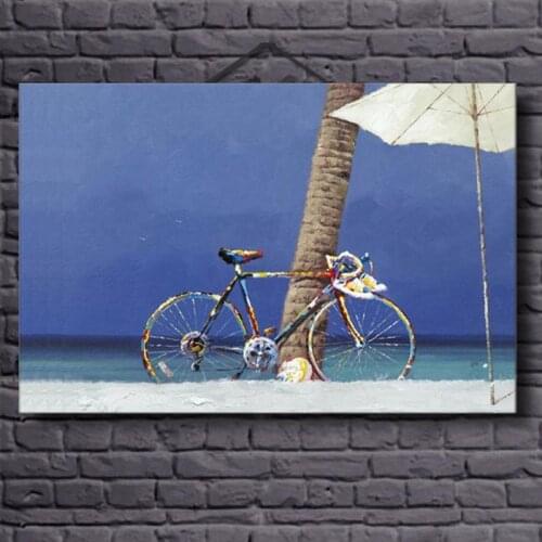 Top Quality Class Modern Bike Sea Landscape Oil Painting 100% Handmade On Canvas For Living Room Wall Decor No Picture Frame