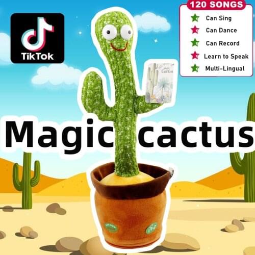 Funny 32cm Electric Dancing Plant Cactus Plush Stuffed Toy with 120 English Russian Spainish Songs Music for Kids Children Gifts