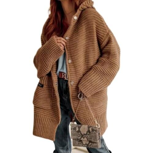 Knitted Women Cardigans Outerwear 2021 Autumn Winter Loose Jackets Ladies Sweaters Hooded Long Sleeve Casual Basic Coats