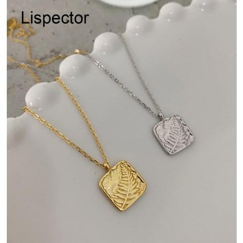 Lispector 925 Sterling Silver Korean Square Leaves Pendant Necklace for Women Relief Ginkgo Leaf Chain Necklace Female Jewelry