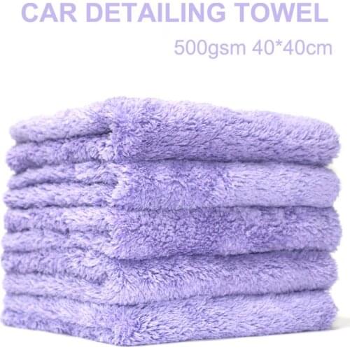 1pcs Purple Microfiber Car Detailing Waxing Towel 40*40cm 500gsm Coral Fleece Cloth Thick Strong Water Absorption