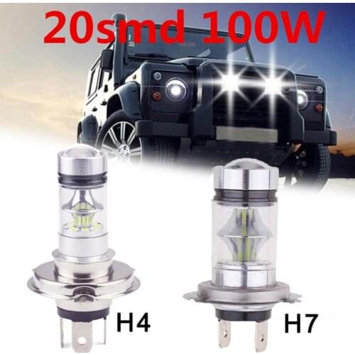 12V Halogen Headlight Bulbs H7 H4 100W 20LED 3030 LED Car HeadLamp Fog Light Super Bright White Fog Light Bulb Headlight