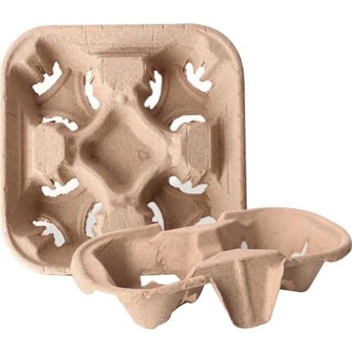 2/4 Pulp Cup Drink Carrier Biodegradable Pulp Tray Paper Holder Eco-friendly For Food Delivery Coffee Shops And Takeaway Shops