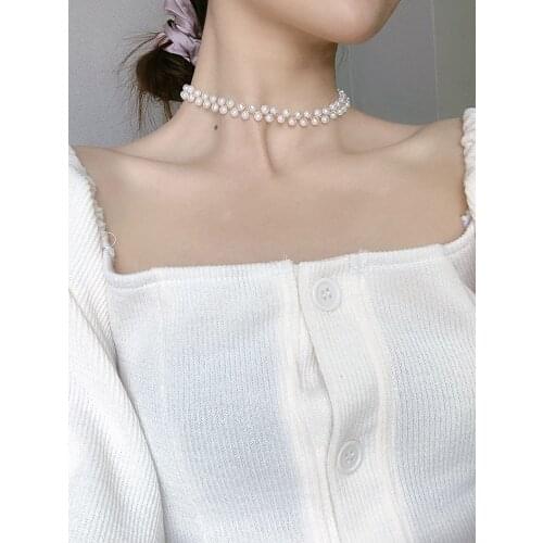 2020 Fashion Korean Style French Romantic Simulated Pearls Necklace Trendy Elegant Clavicle Chain Lady Pearls Choker Necklace
