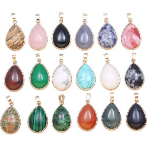 2020 Charm Jewelry Natural Stone Pendant WaterDrop Agates/ Rose Quartzd Pendant Making for jewelry Necklace 25x20mm