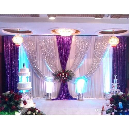 3M*6M ice silk wedding backdrop curtains with silver Sequin Drape swag for Wedding Decor Prop Backdrop Decorations DHL delivery