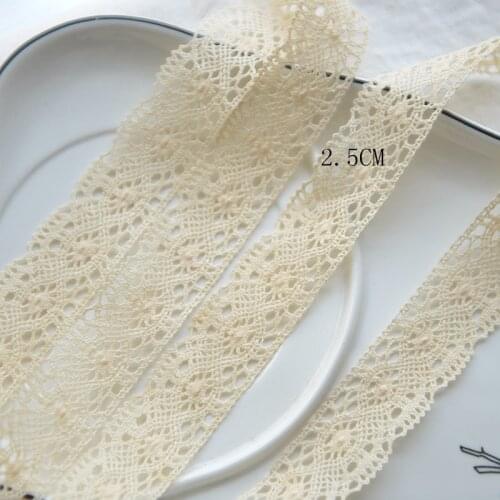 5M/lot Wide 2.5cm beige color cotton lace Handmade baby clothes sofa pillow fabric fabric material SC221