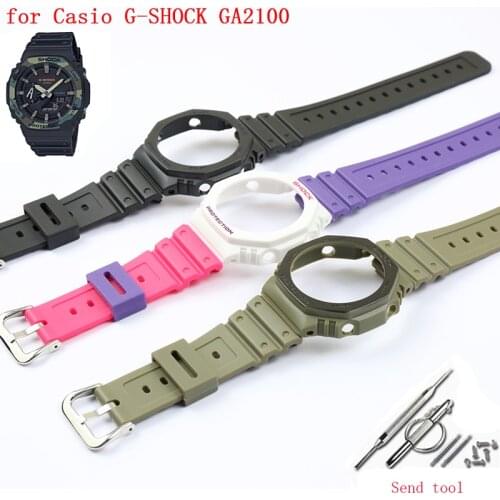 Watch accessories 16mm resin strap case suitable for Casio G-SHOCK GA2100 2110 men and women sports waterproof transparent strap