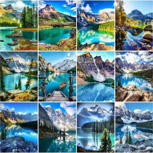 AZQSD 5D Diamond Painting Mountain Handmade Rhinestones Gift Diamond Embroidery Lake Landscape Cross Stitch Decoration For Home