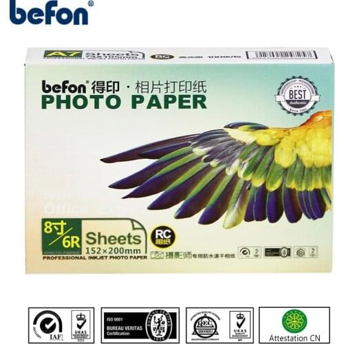 Befon Premium 100 Sheets Glossy Photo Paper 8 Inch 6R 6x8 High Glossy Inkjet Printer Printing Paper Photographic Paper 260gsm