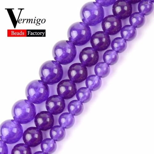Natural Stone Beads Smooth Purple Jades Chalcedony Round Ball Loose Beads For Jewelry Making Diy Bracelet 6 8 10mm Pick Size 15"