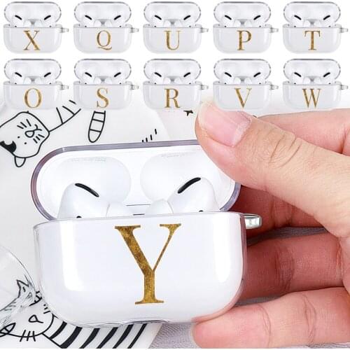 AirPods Cases For Apple AirPods Pro A2084 A2083 Gold Initial Letter Bluetooth Wireless Earphone Clear Soft Silicone Cover