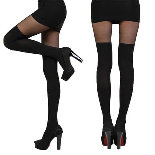 Sexy Women Black Fake Garter Belt Suspender Tights Over The Knee Hosiery Stockings Gifts Wholesale