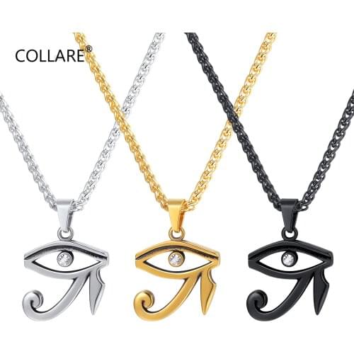Collare The Eye of Horus Necklaces Men Gold/Black Color Egyptian Jewelry 316L Stainless Steel Wedjat-Eye Amulet Pendant Men P732