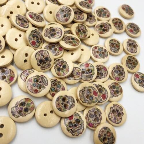 Skull Head Wood Buttons 15mm Sewing Craft Mix Lots 30/50/100pcs WB273