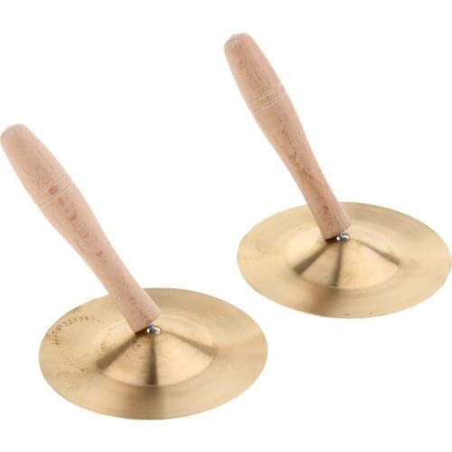 2x Kids Children Handle Copper Cymbals Gong Band Rhythm Percussion Toy