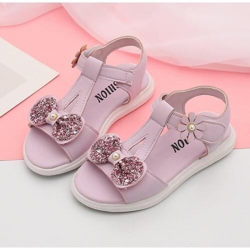 Kids Girls Sandals Soft Beach Shoes with Bow Children Flat Sandals Open Toe 2020 Summer Fashion Princess ShoesSTQ040