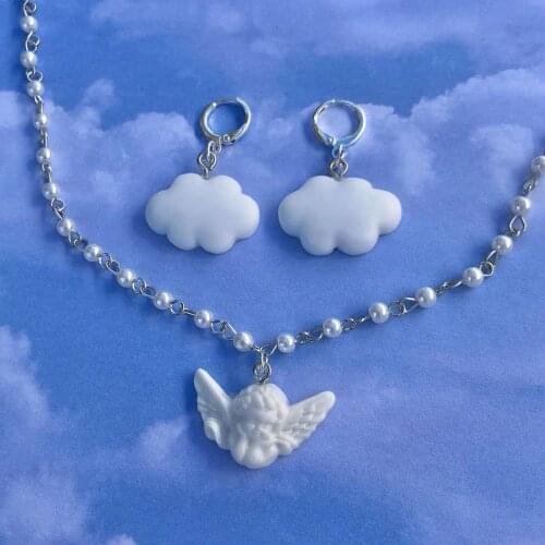 Hip-Hop Angel Cloud Pendant Necklace Earrings Pearls Hundred Men Women Fashion Hip-hop Couple Silver Girls Party Jewellery