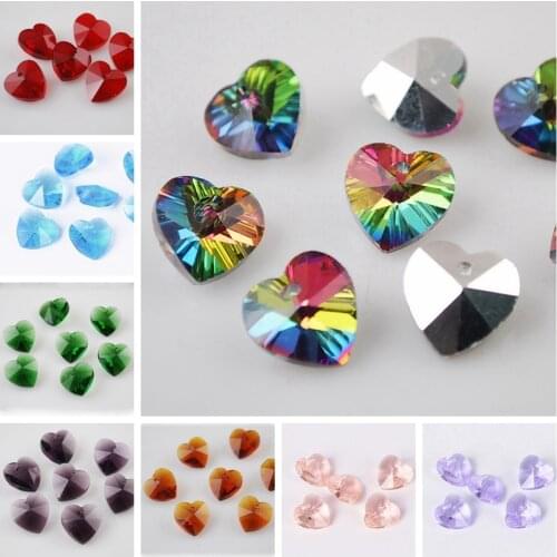 Heart Shape Crystal Glass Faceted Drops Pendants 10mm 14mm Loose Top Drilled Beads For Jewelry Making DIY Crafts