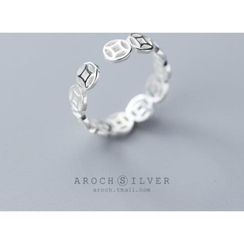 S925 pure silver ring female Japanese and Korean wind contracted small pure and fresh copper money can adjust lovers perfect