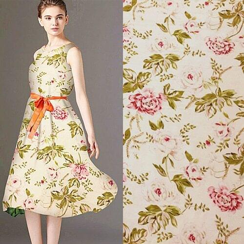 Beautiful floral print silk blending linen fabric 14momme 45" width by yard,SLN048
