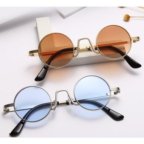 Round Steam Punk Sunglasses Men Women Brand Designer Small Circle Sun Glasses Vintage Metal Frame Driving Eyewear 9-BLS9301