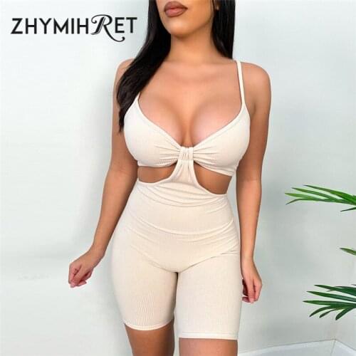 ZHYMIHRET 2021 Summer Hollow Out Womens Playsuit Skinny Rompers Casual Spaghetti Strap Shorts Women Bodysuits