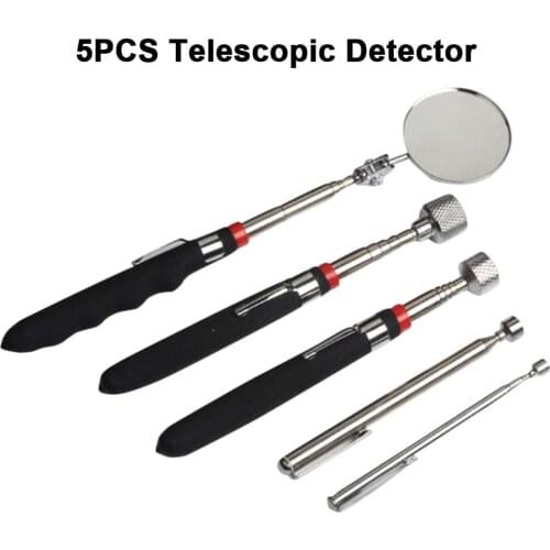 5PCS Magnetic Pick-up Tool Telescoping Grabber 360 Swivel Inspection Mirror With LED Light For Extra Viewing Pickup