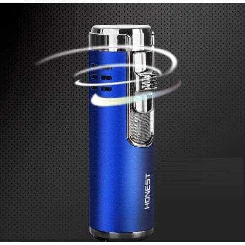 Honest Jiuge Four Direct Blue Flame Charging Metal Gas Lighter Cylindrical Cigar Tool With Gift Box