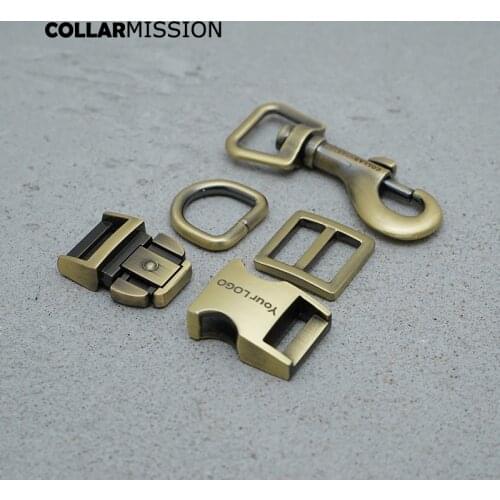 Metal buckle+Tri-Glid+D ring+metal dog clasp/set)engraving copper 15mm for DIY dog collar set harness good quality DIY parts