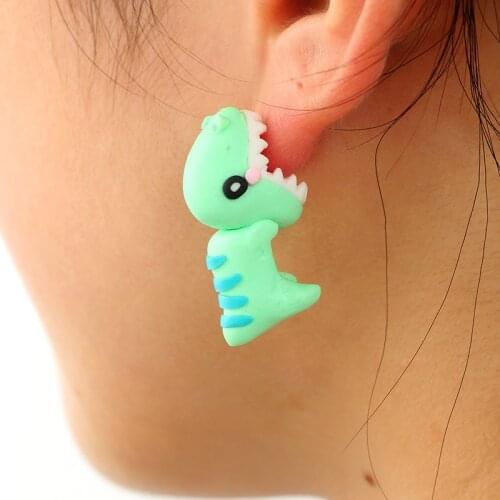Cartoon Cute Dinosaur Soft Clay Earrings Soft Clay Animal Earrings Tyrannosaurus Bite Earrings Dinosaur Party Fun Earrings