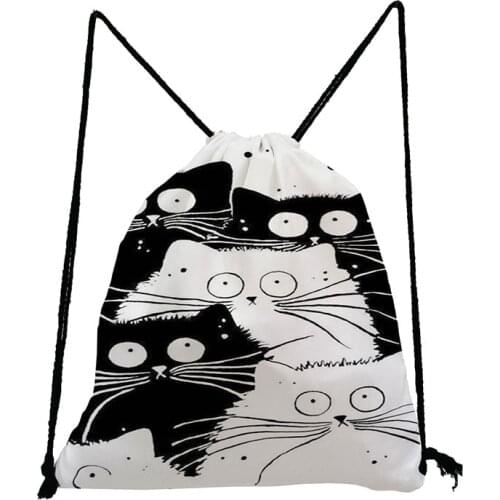 Cartoon Cute Cat Printed Softback Bag High Capacity Drawstring Bags Fashion Unisex Shoes Bags School Teenage Boys Girls Bookbag