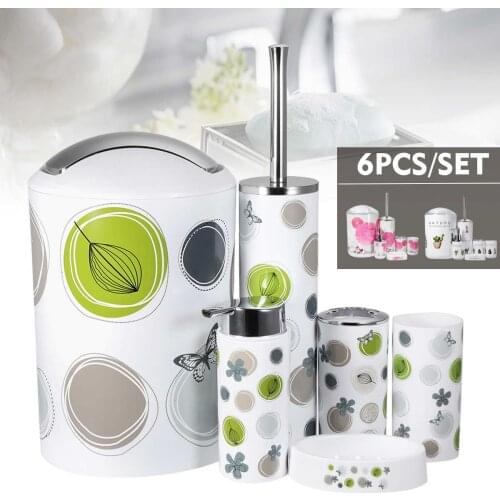 Plastic Bathroom Accessories Set 6Pcs Toilet Bathroom Set House Bathroom Supply Toilet Brush Soap Dispenser Toothbrush Glass Cup