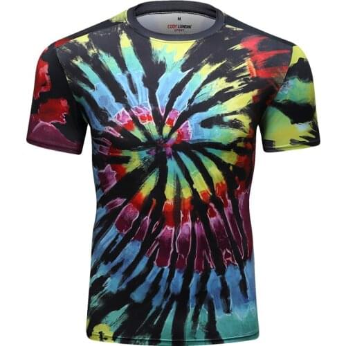 2021 Summer New Mens Colorful Printed Short Sleeve Tshirt Men Running Gym Fitness Sports Shirts Breathable