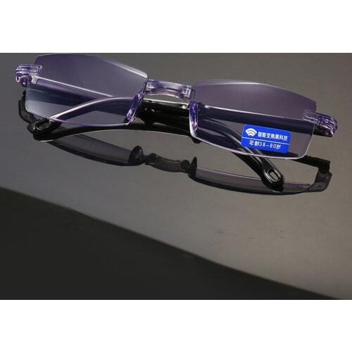 Seemfly Classic Diamond Cutting Folding Anti Blue Light Reading Glasses Fashion Rimless Presbyopic Eyeglasses Diopter 0 To +4.0