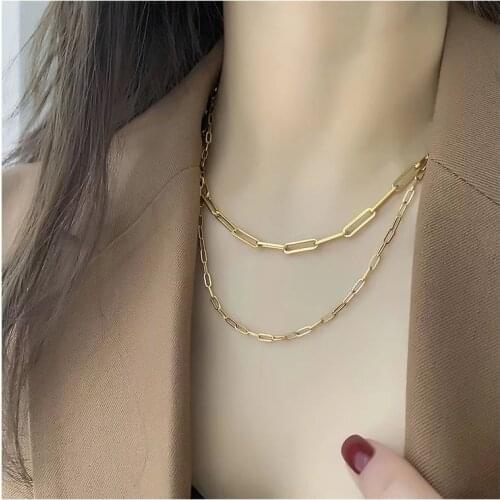 Hot Sell Stainless Steel Oval Rectangle Dainty Paperclip Link Chain Necklace for Girls New Design Gold Plated Women Chain Choker