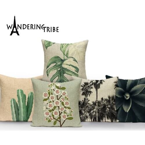 Cushion Cactus Green Pillow Decorative Cushions Home Sofa Decor Custom Comfortable Linen Cover cushion Monstera Pillowcase