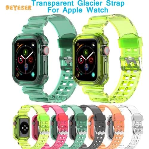 Silicone Transparent Glacier Strap For Apple Watch Band 38/40/42/44mm Bracelet With Frame For iwatch SE Smartwatcch Watchband