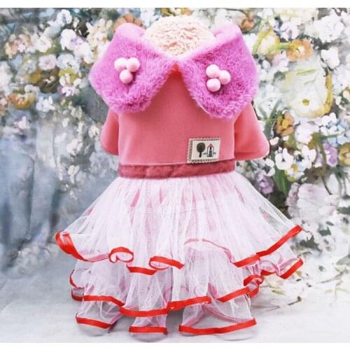 Luxury Dog Clothes Womens Dress Winter Thick Fur Collar Lace Lady Princess Skirt Wedding Small Dog Pet Cat Costume Skirt
