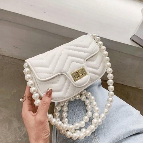Luxury Handbags Women Bags Designer Women Leather Shoulder Bag Pearl Chains Crossbody Bag Female White Elegant Flap Bags Sac New